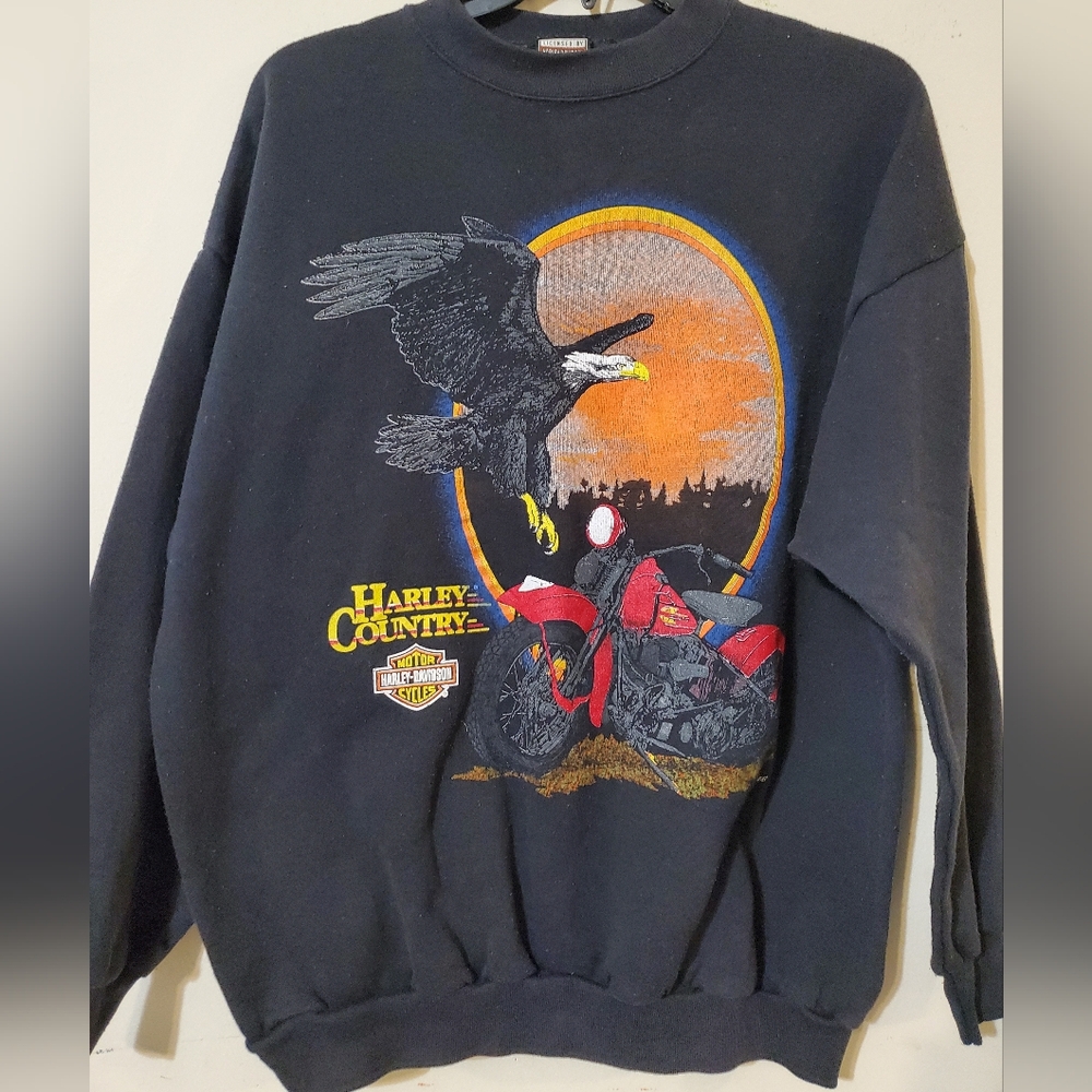 Vintage 90s Harley-Davidson Eagle Graphic Sweatshirt Black Crewneck